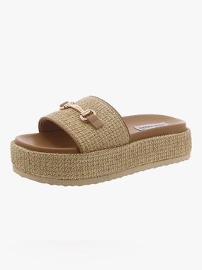 Steve Madden Tan Woven Slide Sandals with Gold Horsebit